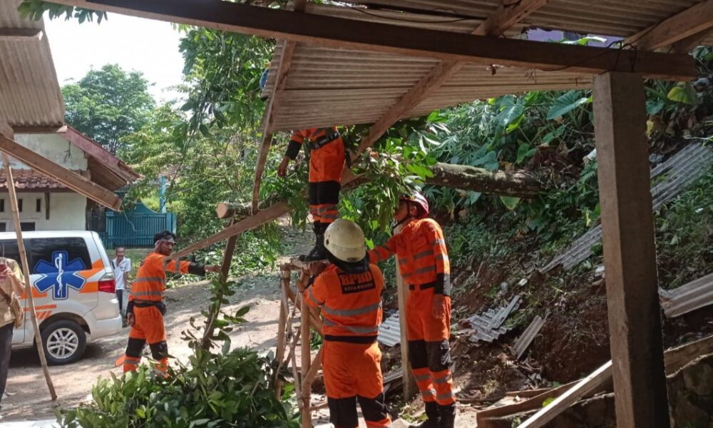 Diterjang Angin Kencang, Pohon Tumbang Timpa Teras Rumah Warga Pamoyanan